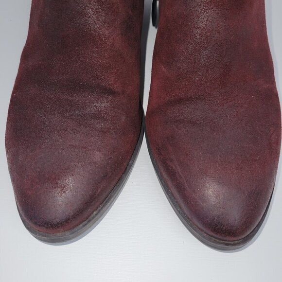 Franco Sarto Greco Ankle Boots Burgundy Suede Leather Zip Booties Womens SZ 6.5 - Picture 4 of 12